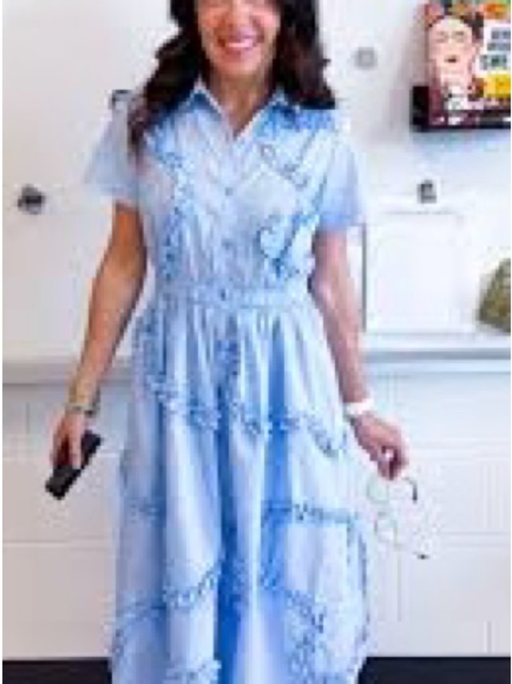 kate spade Light Blue Ruffle Maxi Shirt Dress - Picture 2 of 3